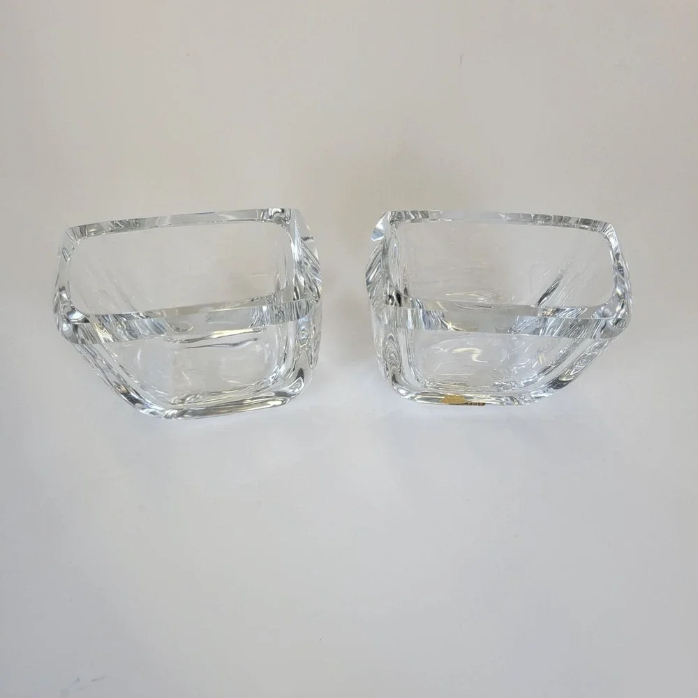 Vtg MCM Skruf Sweden Lead Crystal Pair of 2 Vases Vanity Organizers Signed 3.5